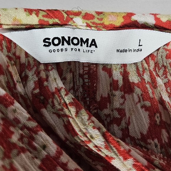 Sonoma Red Floral Print Crinkled Tiered Maxi Dress Size Large Boho Praire READ - Picture 10 of 14